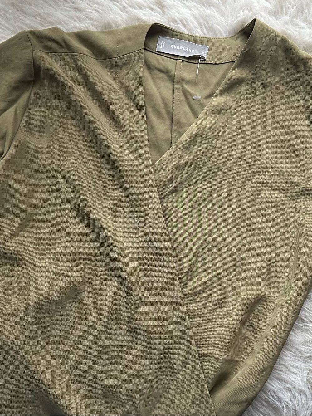 Everlane Japanese Goweave Olive Wrap Robe Dress with Self-Tie 00 - Picture 6 of 15